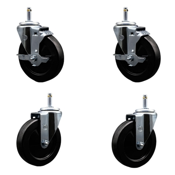 Service Caster 5'' Hard Rubber Wheel Swivel 7/16'' Grip Ring Stem Caster Set 2 Brakes, 4PK SCC-GR20S514-HRS-TLB-716138-2-S-2 - main